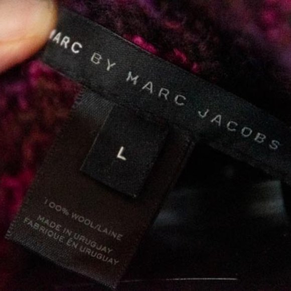 Marc by Marc Jacobs 100% Wool Burgundy Purple Pink Belt Collar Sweater wmns L/XL - Picture 3 of 11